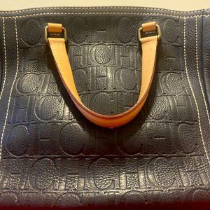 CAROLINA HERRERA ANDY NAVY BLUE LEATHER HANDBAG